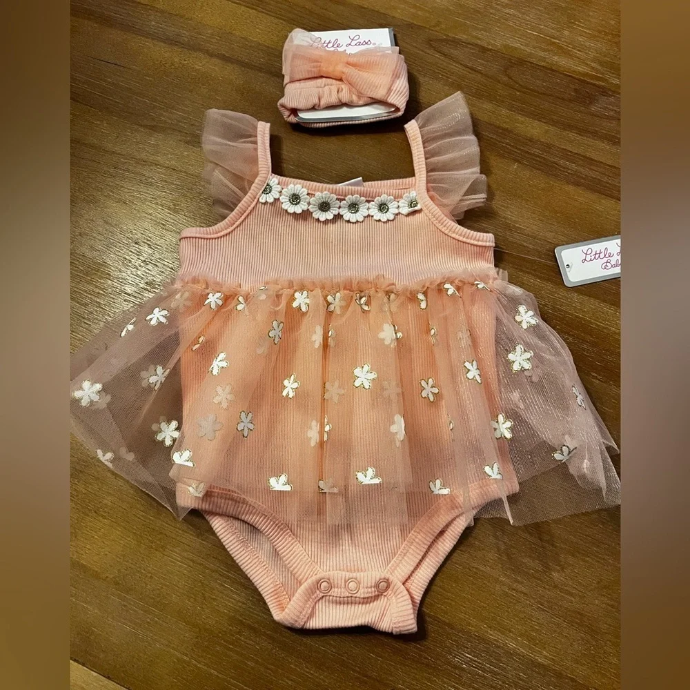 Little Lass Baby 2 Piece Set Pink 12 Months with head band